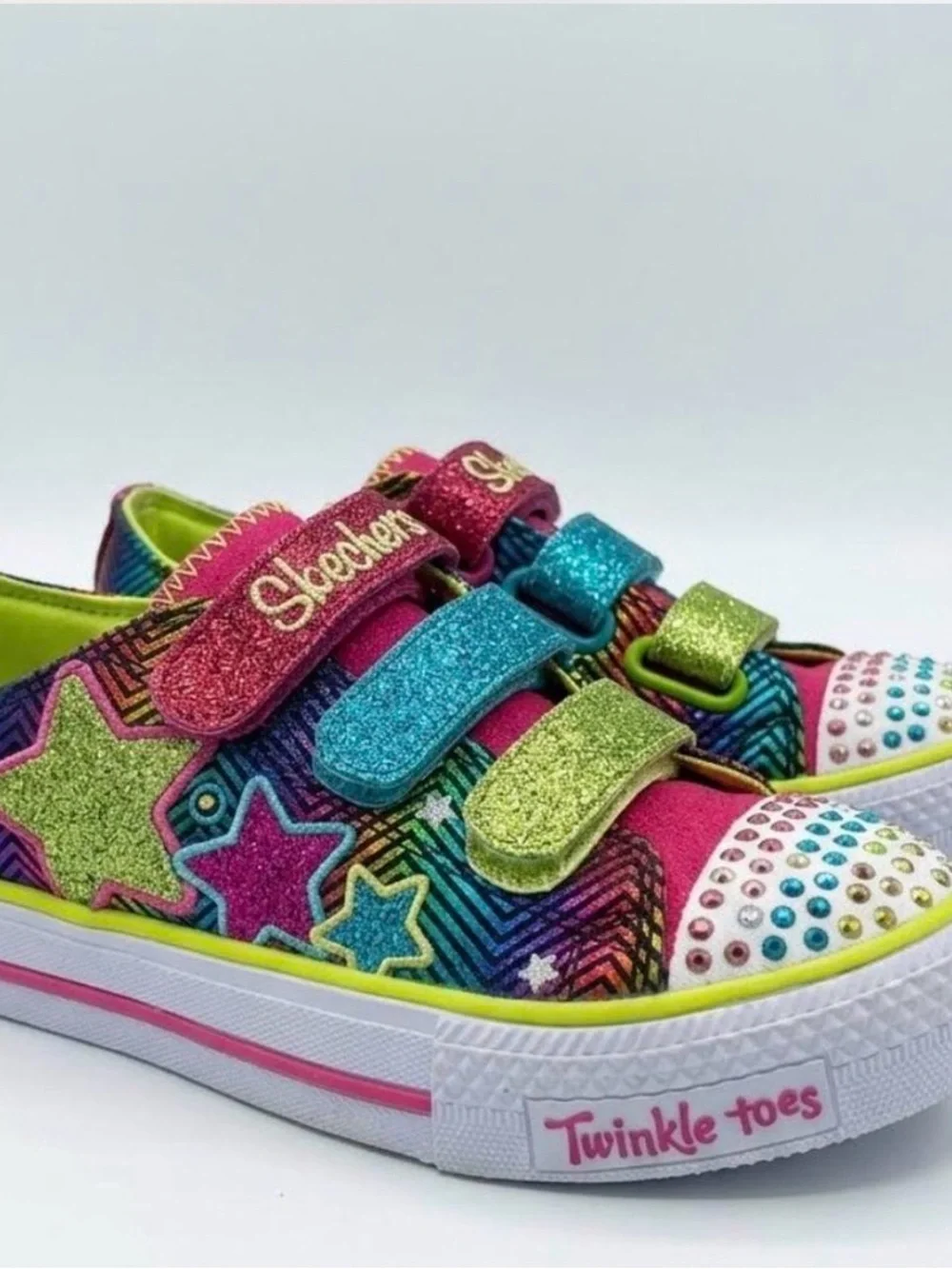 Skechers Twinkle Toes Kids Glitter Star Sneaker - Pink/Blue/Green
